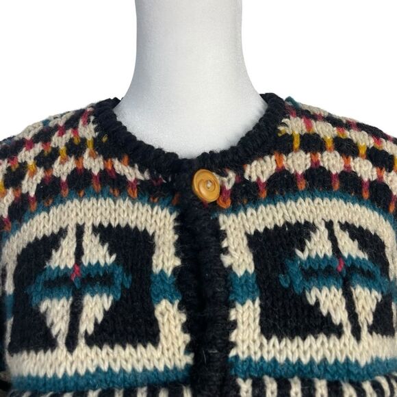 Express Vintage Tricot Chunky 3-D Hand Knit Wool Cardigan Sweater Size Small 90s - Picture 8 of 13